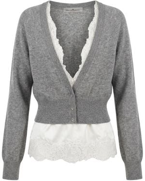 Ermanno Scervino Long-Sleeved Knitted Patchwork Cardigan - Gray