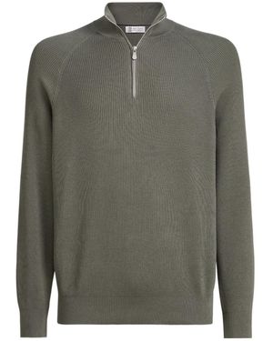 Brunello Cucinelli High Neck Knitted Jumper - Green
