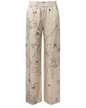 Victoria Beckham Printed Silk Satin Pajama Pants - Natural