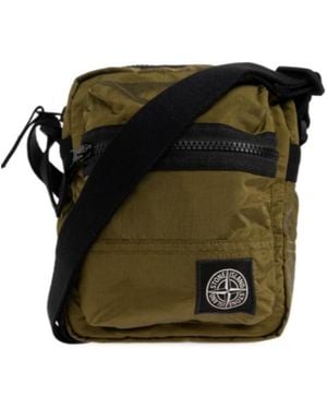 Stone Island Logo-Patch Zip-Up Messenger Bag - Green