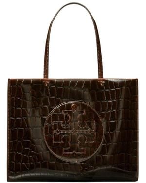 Tory Burch Small Ella Croc-Embossed Tote - Black