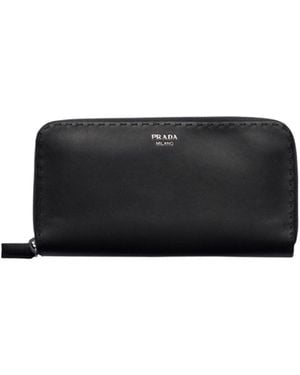 Prada Antiqued-Leather Wallet - Black