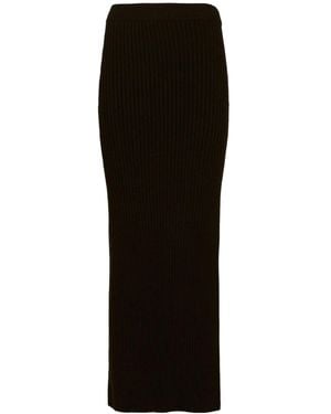 Max Mara Simple Solid-Colored Knit Midi Skirt - Black