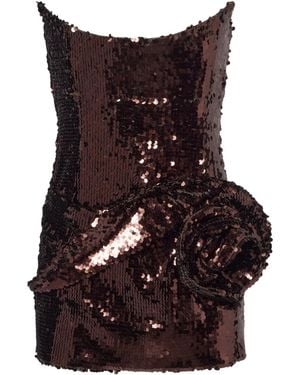 Magda Butrym Floral-Appliqué Sequined Minidress - Red