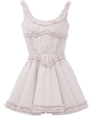 McQueen Pleated Ruffle Pinstripe Mini Dress - Multicolour