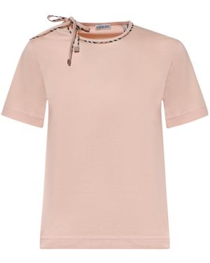 Burberry Checked-Trim Tie-Neck Knitted Top - Pink