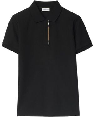 Burberry Check Trim Cotton Polo Shirt - Black