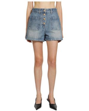 Valentino Button Detailed Denim Shorts - Blue