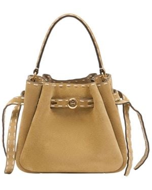 Tory Burch Romy Logo Plaque Mini Bucket Bag - Natural