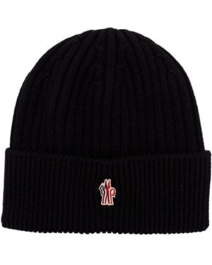 Moncler Grenoble Ribbed Logo Beanie Hat - Black