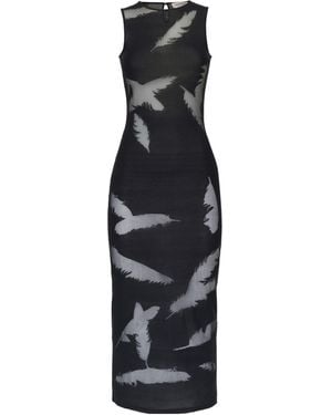 McQueen Feather-Intarsia Sleeveless Pencil Dress - Black