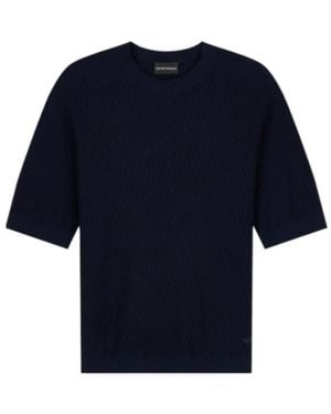 Emporio Armani Chevron Jacquard Knit Jumper - Blue