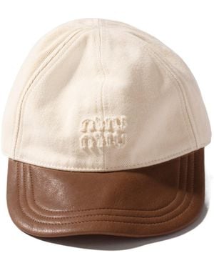 Miu Miu Drill And Nappa Leather Baseball Cap - Natural