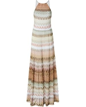 Missoni Zigzag-Pattern Halterneck Maxi Dress - White