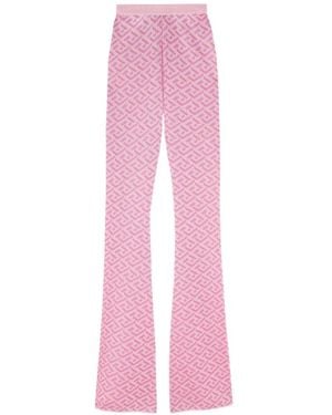 Versace La Greca Pattern High-Rise Flared Pants - Pink