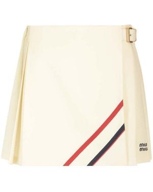Miu Miu Pleated Mohair Canvas Skirt - Natural