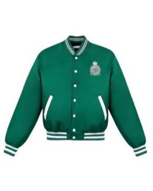 Sporty & Rich Embroidered Satin Bomber Jacket - Green