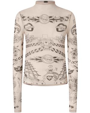 Pinko Graphic-Print Mesh Top - White