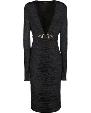 Roberto Cavalli Snake-Detail Midi Dress - Black