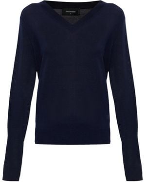 DSquared² V-Neck Knitted Sweater - Blue