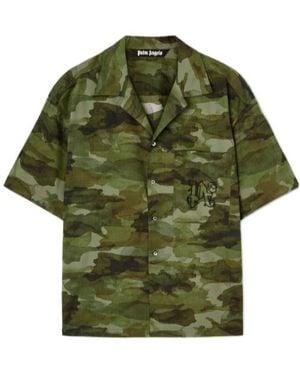 Palm Angels Camouflage Printed Short Sleeved Shirt - Green