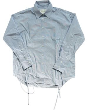 Closed Button-Up Tie-Detail Cotton Shirt - Blue