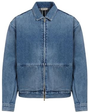 Fear Of God Drop Shoulder Zipped Denim Jacket - Blue