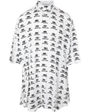 Balenciaga All-Over Logo Printed Buttoned Shirt - White
