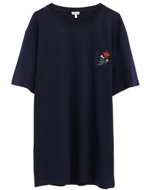 Loewe Floral-Embroidered T-Shirt - Blue