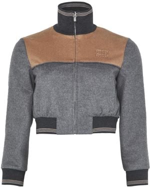 Miu Miu Zipped Velvet Jacket - Grey