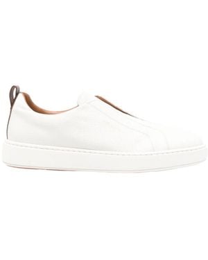 Santoni Logo-Printed Almond Toe Trainers - Natural