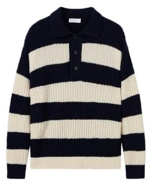 Roberto Collina Striped Ribbed-Knit Polo Shirt - Blue