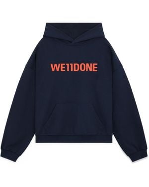 we11done Logo-Print Hoodie - Blue