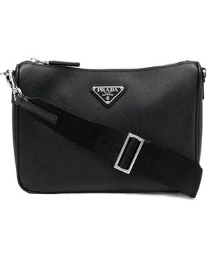 Prada Logo Plaque Zipped Crossbody Bag - Black