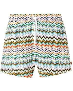 Missoni Irregular Zigzag Print Mid-Length Swim Shorts - Green