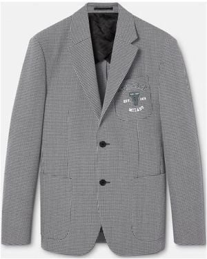 Versace Single-Breasted Logo Embroidered Blazer - Gray