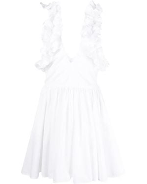 MSGM Ruffled V-Neck Dress - White
