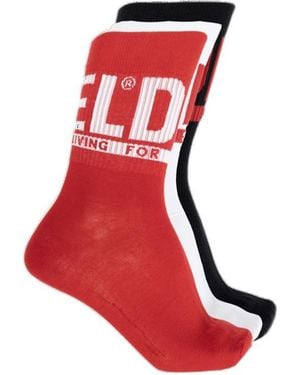 DIESEL Skm-Ray-Threepack Logo Cuff Socks - Red
