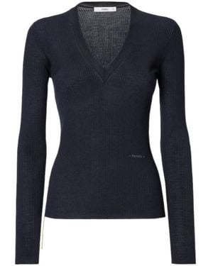 Fendi Wool Ribbed Sweater - Blue