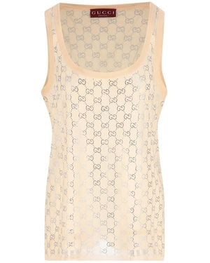 Gucci Monogrammed Embellished Tank Top - Natural
