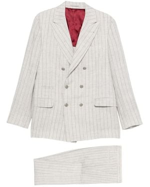 Brunello Cucinelli Striped Double-Breasted Suit - White