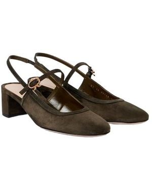 Gianvito Rossi Leather-Trimmed Suede Slingback Pumps - Brown