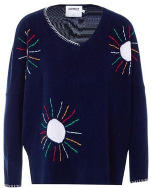 Not Shy Flavy Embroidered V-Neck Knitted Jumper - Blue