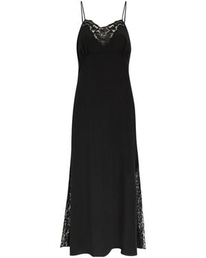 Chloé Floral Lace Inserts Silk Dress - Black