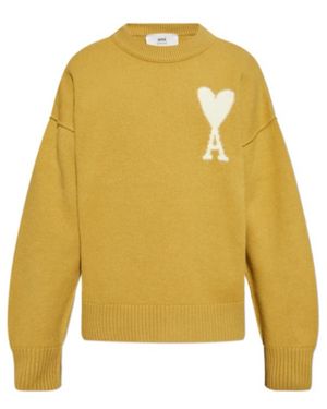 Ami Paris Ami Long-Sleeved Crewneck Sweater - Yellow