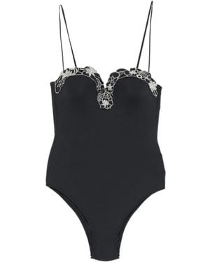 Twinset Floral-Embroidered Swimsuit - Black