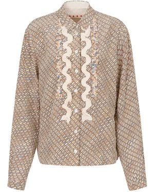 Marni Ruffled Printed Shirt - Brown