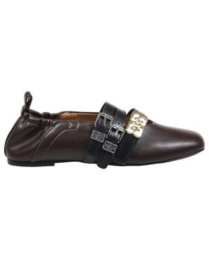 Ganni Sue Triple Buckled Ballet Flats - Black