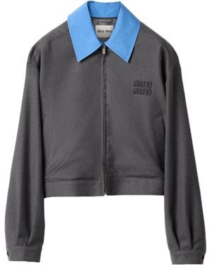 Miu Miu Gabardine Blouson Jacket With Poplin Collar - Blue