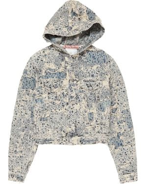 Acne Studios Hooded Distressed Denim Jacket - Grey